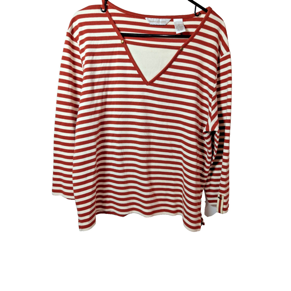 Drapers & Damons Pullover Knit Top Shirt Women's Striped Brown Cream Size XL EUC